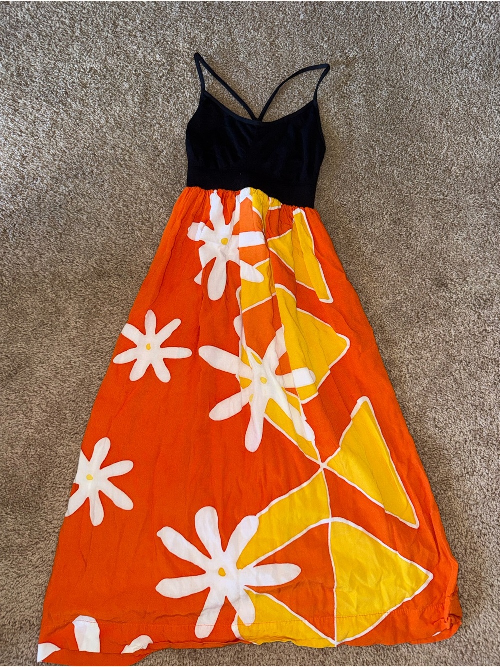 Girls Black & Orange Floral Maxi Dress